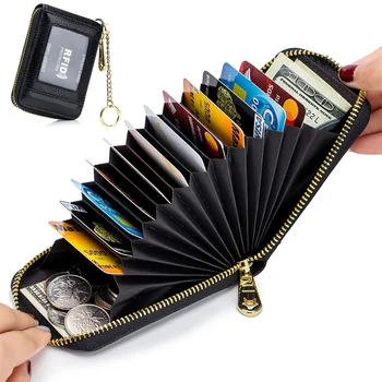 Мъжки RFID-държач за карти, портфейл унисекс, кожен визитница, калъф за защита на карти с цип, притежателите на банкови карти, портфейл