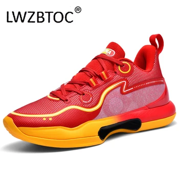 Мъжки баскетболни маратонки LWZBTOC, червени износоустойчиви мъжки маратонки за джогинг, нескользящая спортни обувки, цветни маратонки