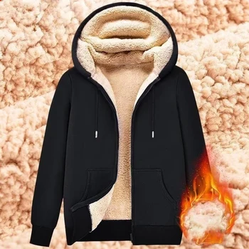Мъжки зимни благородна hoody с качулка, произведено от овче руно на лигавицата, hoody, яке, риза с цип, мъжки пуловер от овче руно