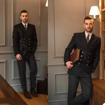 Мъжки костюм-двойка (яке + панталон Зашити на поръчка е Нова Висококачествена Сватбена Мъжки Дрехи от Цели черен материал