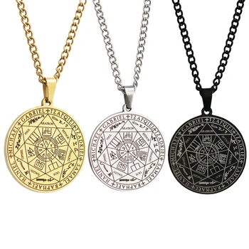 Мъжки медальон с печата на Соломон, под формата на сакралната геометрия, окачване със седем Архангелами