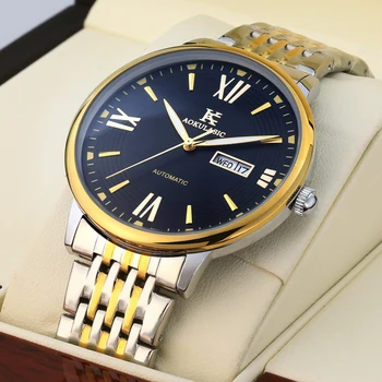 Мъжки механичен автоматичен часовник AOKULASIC, луксозни маркови часовници, мъжка мода, Бизнес, Спорт, Водоустойчиви часовници, Светещи часовници