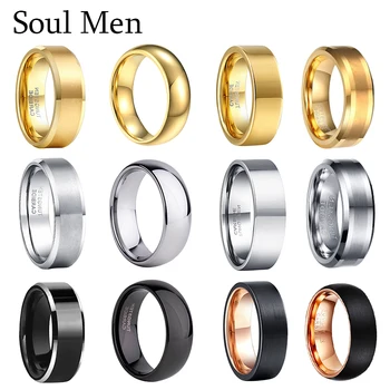 Мъжки модни пръстени с матова повърхност от волфрамов карбид сребрист, златист цвят, мъжки годежни пръстени, 12 стилове на Выгравируйте името