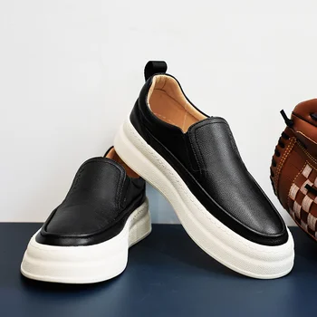 Мъжки обувки от естествена кожа, луксозни дизайнерски лоферы ръчно изработени, черен бизнес ежедневни обувки, Мокасини, Удобни обувки за шофиране