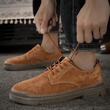 Мъжки обувки; Новост 2023 г.; Висококачествени Мъжки ежедневни обувки от изкуствена кожа; Есен Кожени обувки с ниски берцем на дантела-и кръг пръсти; Мъжки Zapatos De Hombre