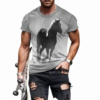 Мъжки тениски с изображение на животно-Кон, върхове с 3D-принтом, готини тениски, забавни тениски оверсайз в стил хип-хоп, дишаща мода, casual стил, мъжки