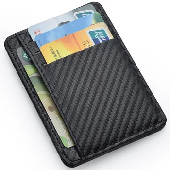 Мъжки тънък минималистичные портфейли с преден джоб, блокиране на RFID, Притежател на кредитна карта, Преносими Кожени портфейли