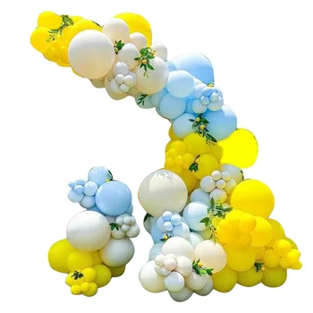 Набор от топки за детската душа на гирлянде с двоен пълнеж от сини, жълти и бели топки, както е показано на фигура Латекс