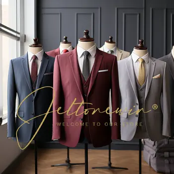 Най-новите костюми за мъже, оборудвана сако с ревери, Жилетка, Панталони, 3 предмет, Луксозен смокинг, за да се върне вкъщи, бизнес сватбен смокинг