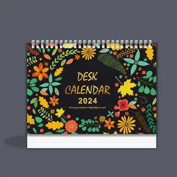 Настолен календар от дебела хартия в 2024 година Английски настолен календар в изчистен стил, записная награда на спирала за планиране на дейности, запис на дати, офис