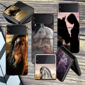 Неблагодарна Кон Животно За мобилен Телефон Samsung Z Flip 3 4 5 5G Калъф устойчив на удари Твърд Galaxy Z Flip 5 4 3 5G Калъф Cell Luxury PC Shell Fu