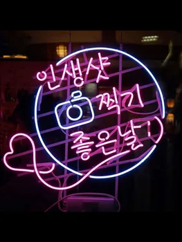 Неонов знак за корейската селфи-студия, рекламни Бирария лампа Сърце Art Light, Хотелски магазин, ресторант, кафе-сладкарница, въздействие, Привлича светлината