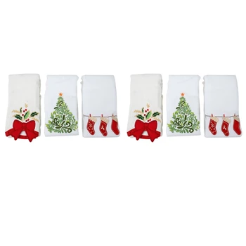 Нова 2 коледна серия от памучни кърпи коледни звънчета Коледно дърво, чорапи, кърпи за декорация на подаръци, бродирани кърпи