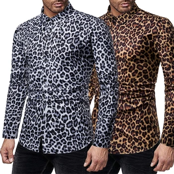 Нова мъжка риза с леопардовым принтом, модерна риза с дълги ръкави, костюм