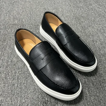 Нова мъжки вулканизированная обувки, Черни, Кафяви обувки от изкуствена кожа Без шнур, Бизнес мъжки обувки ръчна изработка, Zapatos ал Hombre