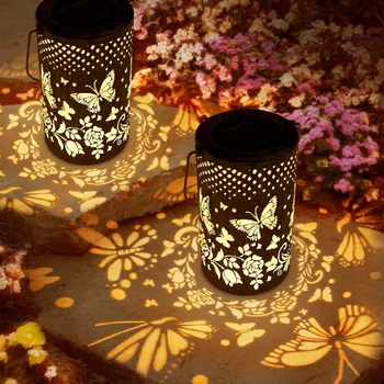 Нова Слънчева лампа-пеперуда Изкован желязо и кухи фенер Външно Водонепроницаемое украса на градината на тревата вили Проекционная Декоративна лампа