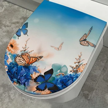 Нова стенни стикер с акварельными цветя и пеперуди за баня декор тоалетна, фаянс стенописи за декорация на дома, самозалепващи етикети