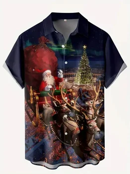 Нови коледни ризи с 3D Дядо Коледа, мъжки и женски коледа риза с снеговиками и елени, забавни сладки бебешки блузи, модни реколта ризи, коледна облекло