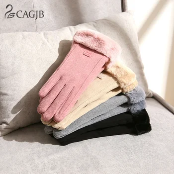 Нови плюшени зимни дамски ръкавици, ръкавици без пръсти с пълни пръсти, модни сладки пухкави топли ръкавици, дамски ръкавици за спорт на открито, дамски ръкавици, които могат да се докоснат