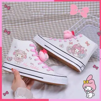 Обувки Sanrio My Melody, обувки за настолни игри Kuromi Cinnamoroll, Есенни сладки парусиновые обувки с висок берцем от аниме, детски подаръци, играчки Kawaii
