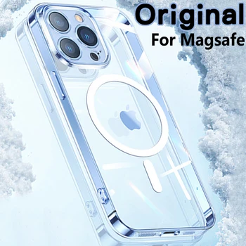 Оригинален Магнитен Калъф За iPhone 15 14 13 12 11 Pro Max Mini XS XR 7 8 Plus SE За Прозрачни Противоударных на Задните Капачки, Телефони Magsafe