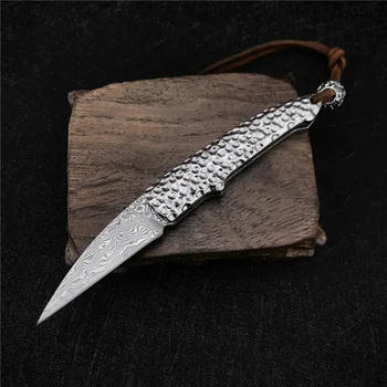 Открит Мини-сребърен Джобен Сгъваем нож от Дамасской стомана за къмпинг, лов, за самозащита, за оцеляване, EDC, Многофункционален инструмент, Подарък кутия