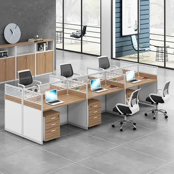 офис маса на 4 места, изчистен модерен маса, комбиниран стол, офис маса, маса за персонала, работното си място с екран, за персонала