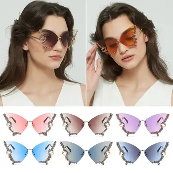 Очила с кристали Y2K, слънчеви очила с големи украшения, виолетови слънчеви очила за жени, слънчеви очила с пеперуди, женски нюанси