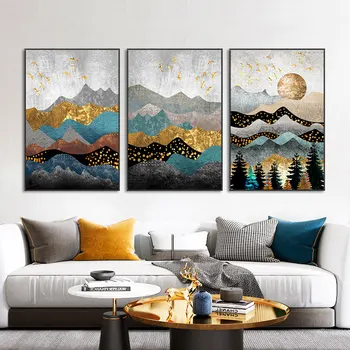 Пейзаж живопис в стил на импресионизма Залеза на Златната планина Абстрактен художествен плакат за декорация на хола Платно Картина