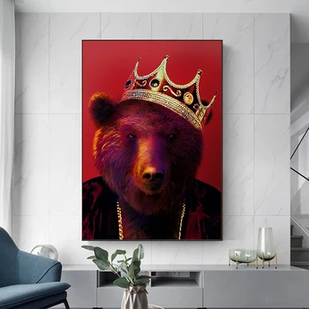 Плакати с кафяв мечок в короната, монтиране на изкуството, платно, модерни поп-портрети, животни, картини за всекидневната, начало декор, Картинката