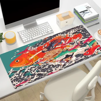 Подложка за мишка от японски аниме Koi Kawaii Компютърни бюра Голям тенис на мат Deskpad Подложка за компютърна и офис геймърска мишка 900 × 400 Геймър