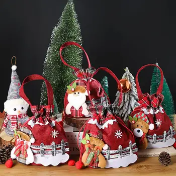 Празничен подарък пакет за Многократна употреба коледни подаръчни пакети с красиви рисунки на Дядо Коледа, снежен човек и Лосове, преносими бонбони на съвсем малък за празника