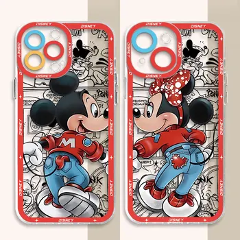 Прозрачен Мек Калъф за iPhone 13 Mini XR 7 8 Pro 15 12 11 Pro SE XS Max 14 Pro Max Minnie Mouse Mickey Love Cases Cover