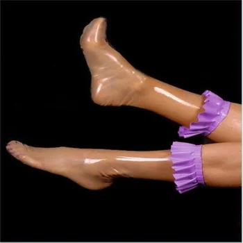 Прозрачни с лилав латекс Фетиш към чорапи-къси чорапи от латекс, каучук