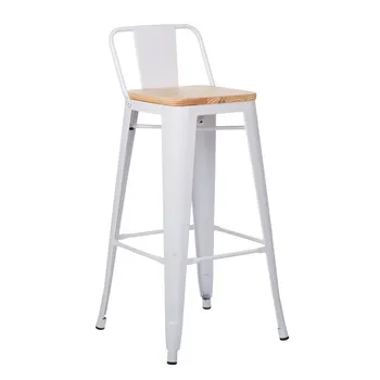 Промишлен бар стол с дървена покритие, метални бар столове за кухня