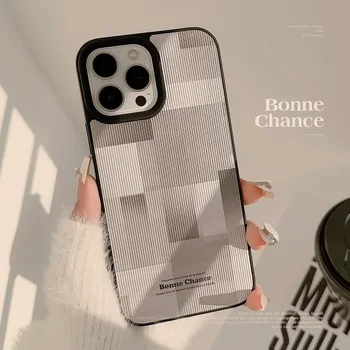 Прост калъф за мобилен телефон с лоскутным модел от изкуствена кожа в клетка за iPhone15 14 13 12 11 Pro Max TPU Case Cover Новости