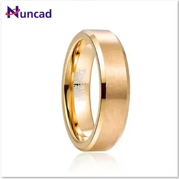 Пръстен от волфрам карбид NUNCAD 6 мм, със скатен матово покритие Мъжки пръстен удобна за кацане златен цвят T217R