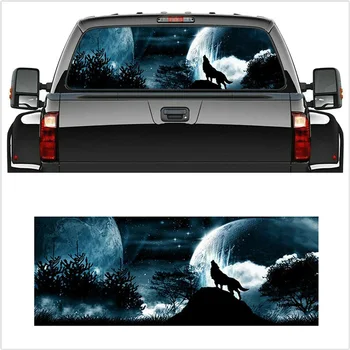 Пълната Луна и Вълк за камион Jeep Suv, Пикап 3D стикер на предното и задното стъкло Инкрустация на плаката върху стъклото на задното стъкло 168 X 74 см