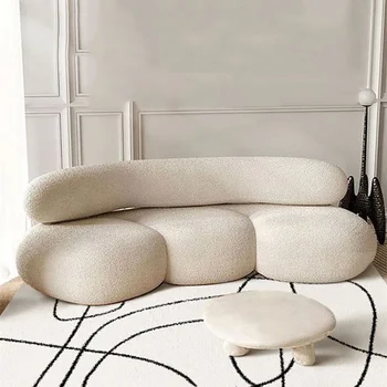 Разтегателен диван за почивка в скандинавски стил, модерен Външен диван, Бял, Дълга мебели от вълна от овце, Модулни Голямо Канапе за хола, мебели за дома
