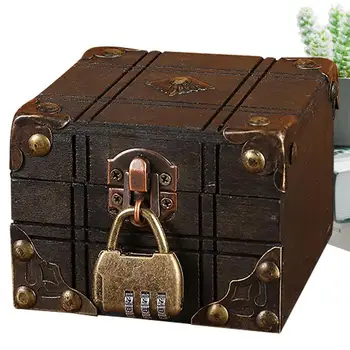 Реколта Ковчег Със Съкровища Ретро Малка Кутия За Съхранение С Катинар Дървени Бижута Ковчег Със Съкровища Настолен Органайзер За Дома Подаръци За Спомен Кутия