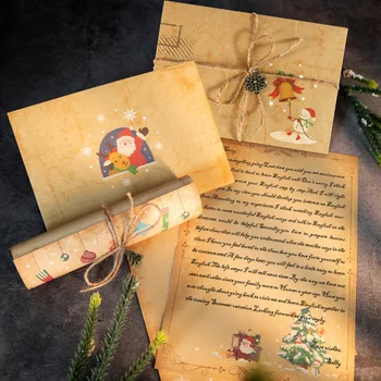 Реколта Коледна Крафт-Хартия За Писма на Дядо Коледа, Бележник За Писма под формата на Снежен човек, Подаръчни Пликове, Покани за Партита САМ, Поздравителни Картички