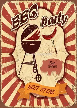 Реколта означения за барбекю BBQ Party-Добрите тенекеджия означения за пържоли за домашна бар Coffee