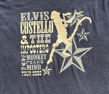 Реколта тениска Elvise Costello & The Imposters The Monkey Speaks His Mind 2005 г. Xl