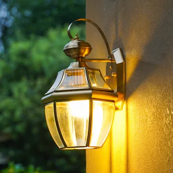 Ретро Външен стенен монтаж лампа Външно Осветление на вътрешния двор е Водоустойчив, с монтиран на стената лампа, Озеленяване лампа E27 Улица, с монтиран на стената лампа Вила Медна лампа