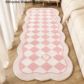 Розово решетеста килим за спалнята, сладък cartoony каре, Плюшени детски нощни мат декорация на дома, Хол, Цветна опашка мат