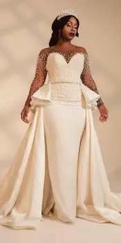 Сватбени рокли 2021 Република Южна Африка С подвижна влак за булката с дълги ръкави 2024