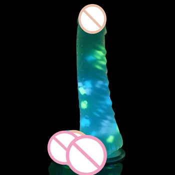 Светлинен силиконов вибратор Играчки за възрастни, жени лесбийки нажежен Голям пенис Анален анален накрайник Чудовище вибратор с вендузата Секс-магазин