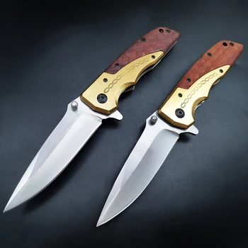 Сгъваем Нож Със Стоманени Остриета D2 За Оцеляване В Къмпинг и Ловен Нож С Дървена Дръжка Прав Нож За Външна Инструмент 60 HRC Pokcket Knives