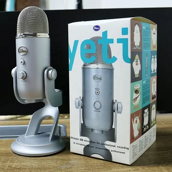 Син USB микрофон yeti Snow Monster кондензаторен микрофон за запис K song live voice anchor сребристо-черен за игри