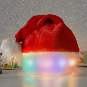 Сладка Коледна шапка с бяла козина, шапка на дядо коледа с бяла кожа тапицерия, led шапка на дядо коледа с плюшен интериор, празничен зимен подарък за деца